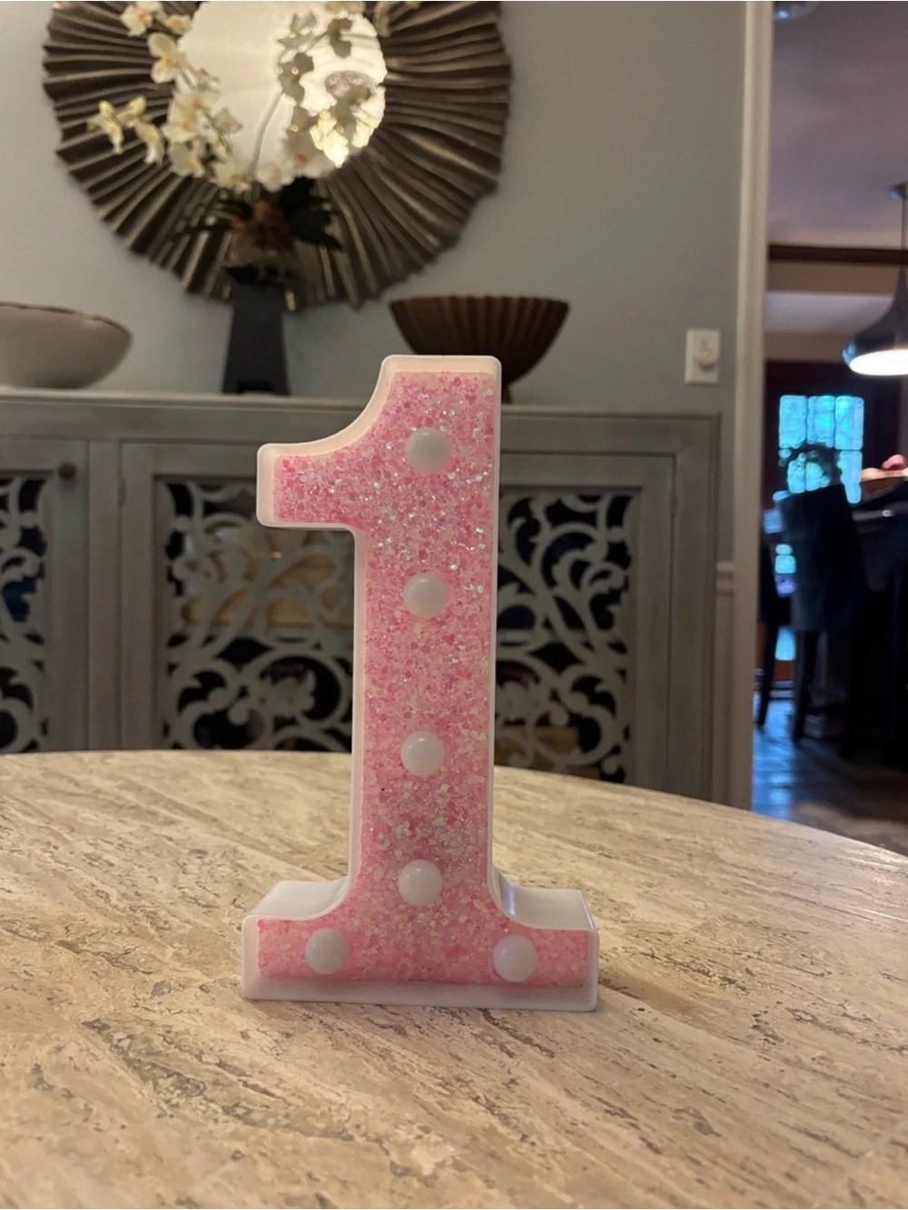 LED Number '1' Table Decor - Orange Glitter
